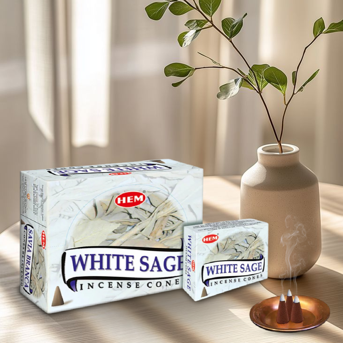 HEM White Sage Dhoop Cones - Pack of 12 (10 Cones Each)