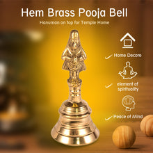 Load image into Gallery viewer, Hem Brass Pooja Bell Ghanti with Hanuman on top for Temple Home, Golden