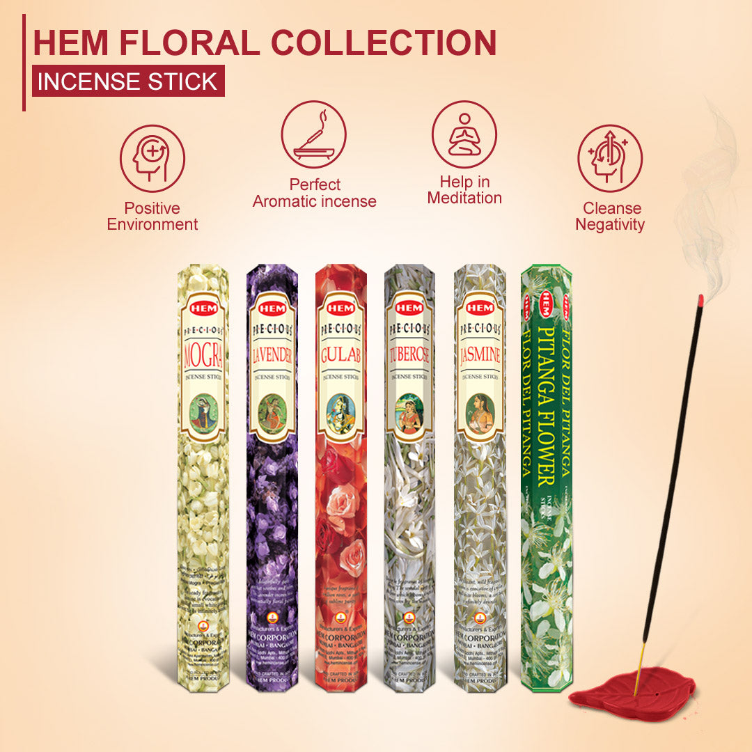 Incesce Sticks HEM Floral Collection Incense Stick combo pack of 6 (20 Sticks Each ...