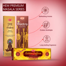 Load image into Gallery viewer, HEM Premium Masala series pack of 3 [Mantra Masala 50gm + Yog chakra 50gm + Golden saffron 50gm]
