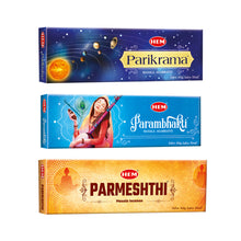 Load image into Gallery viewer, HEM Masala Incense Sticks combo pack [Parmeshthi 50g + Parikrama 50g + Parambhakti 50g]