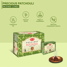 Load image into Gallery viewer, HEM Precious Patchouli Dhoop Cones - Pack of 12 (10 Cones Each)