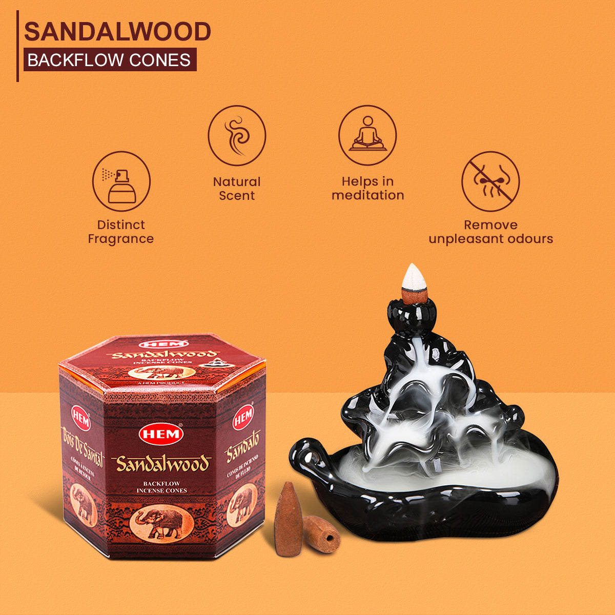 Back-flow Incense Cone Sandalwood