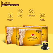 Load image into Gallery viewer, HEM Soham Pure Sambrani Dhoop Cup - Pack of 3 (12 cups per box)