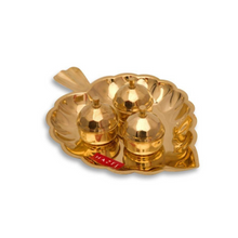 Load image into Gallery viewer, Brass Leaf Shape Paan Karanda Haldi Kumkum Box, 18.5 cm, Golden