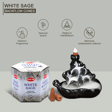Load image into Gallery viewer, HEM White Sage Backflow Dhoop Cones Pack of 40 Cones