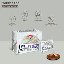 Load image into Gallery viewer, HEM White Sage Dhoop Cones - Pack of 12 (10 Cones Each)
